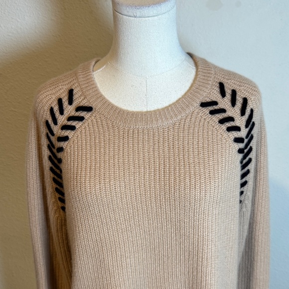 The Cashmere Project Tan Crew Neck Sweater with Black Stitch Accents size Large - Picture 2 of 13